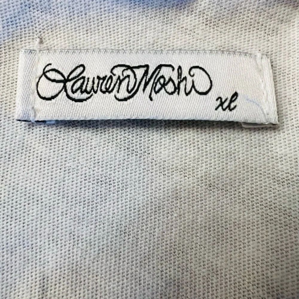 Lauren Moshi White Tee with Black Star and Lightning Bolt Size XL